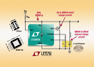 Shunt Battery System Charges, Protects Li-Ion/Polymer Batteries 